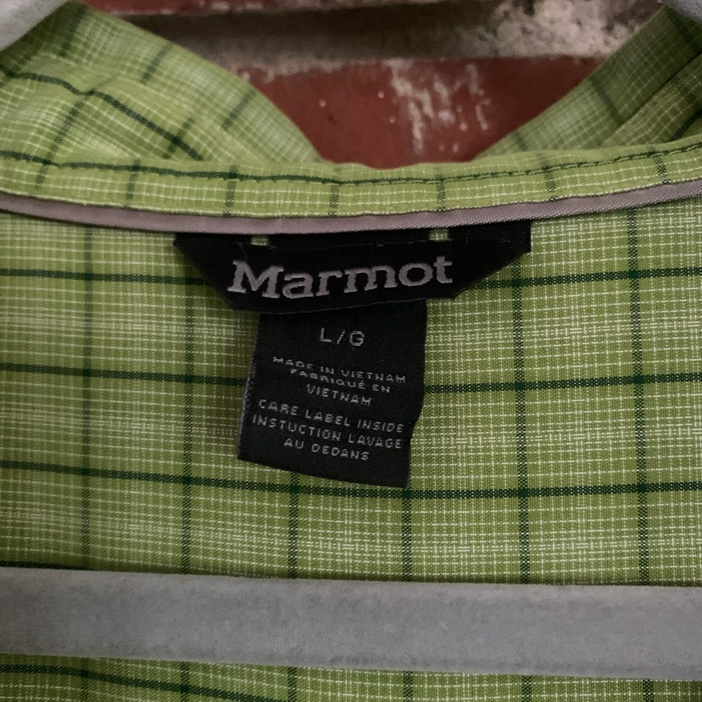 Marmot Eldridge Short Sleeve Green Windowpane Plaid Camp Shirt Sz L - Picture 3 of 9